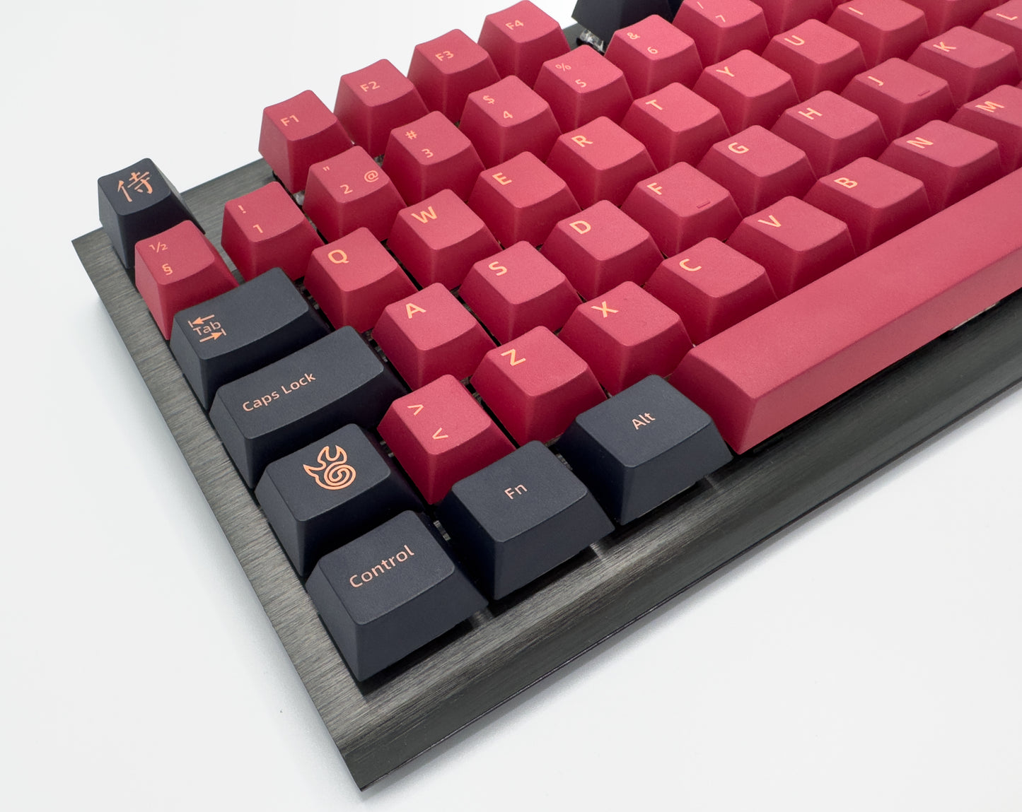 The red samurai keyboard keycap set features red keys with yellow and black accents